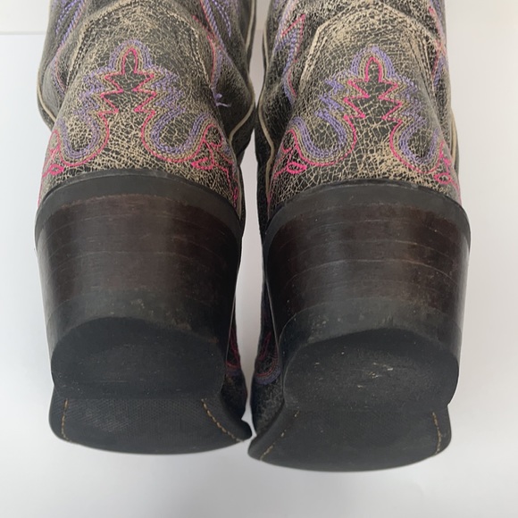 Lucchese 1883 Western Distressed Black with Pink and Lavender Stitching Size 7 - Picture 7 of 16